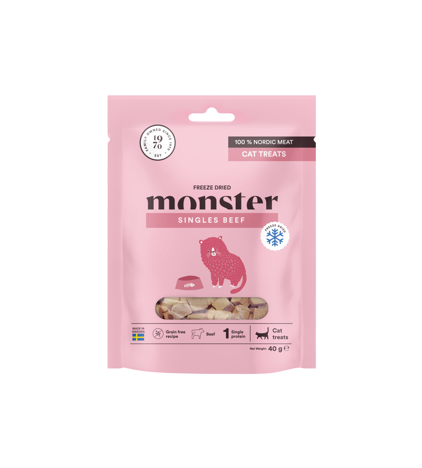 Monster frystorkat kattgodis och tillverkat i Sverige