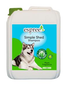 Simple Shed Shampoo är formulerad med Aloe vera, jojobaolja, hydrolyserat havreprotein och kokosnötsbaserade rengöringsmedel för att rengöra återfukta och hjälpa till att frigöra löst hår och underull