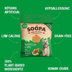 Soopa Healthy Bites är spannmålsfria, allergivänliga och tillverkade av naturliga ingredienser av humankvalitet. De hjälper till att hålla din hunds tänder rena och förbättrar andedräkten.