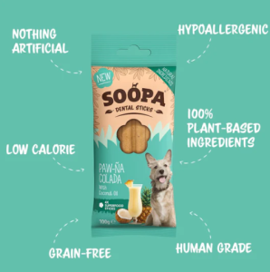 Soopa Healthy sticks är spannmålsfria, allergivänliga och tillverkade av naturliga ingredienser av humankvalitet. De hjälper till att hålla din hunds tänder rena och förbättrar andedräkten.