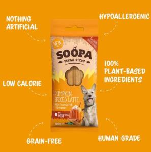 Soopa Dental Sticks är en allergivänlig spannmålsfri sticks för hunden som älskar att tugga. Tillverkade med 100% naturliga ingredienser av human kvalitet. De hjälper till att hålla din hunds tänder rena och förbättrar andedräkten