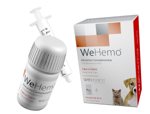 WeHemo är ett kompletteringsfoder för hundar och katter som är rikt på järn, folsyra, vitaminer, mineraler och aminosyror som kan vara nödvändigt stöd för anemi