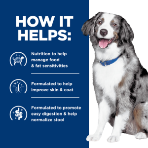 Prescription Diet Canine z/d low fat innehåller näring speciellt framtagen med hydrolyserat sojaprotein och låga fettnivåer för att undvika negativa foderreaktioner och främja frisk hud hos hundar med mat- och fettkänslighet.