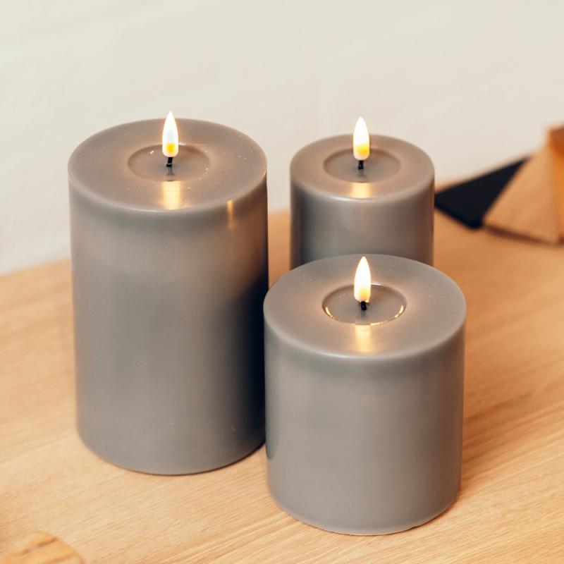Deluxe Homeart Real Flame Led-Ljus Blockljus Ø7,5x12,5cm Grå