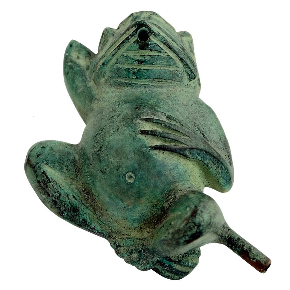 Mr Fredrik Fontän groda liggande på rygg 8cm grön i brons