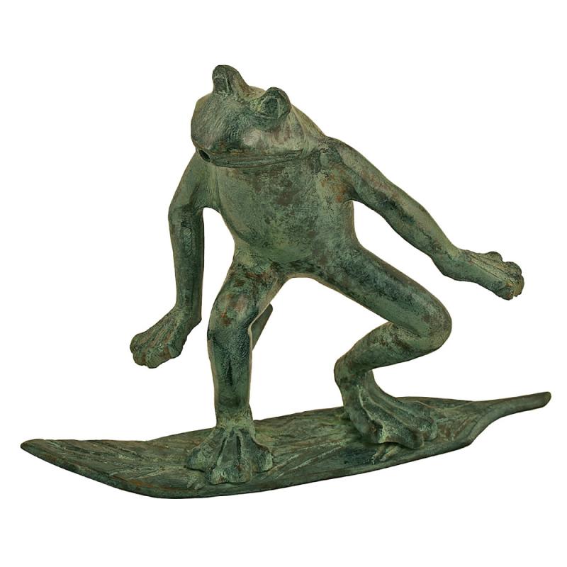 Mr Fredrik Fontän Groda Surfande på Blad Höjd 16 cm i Brons