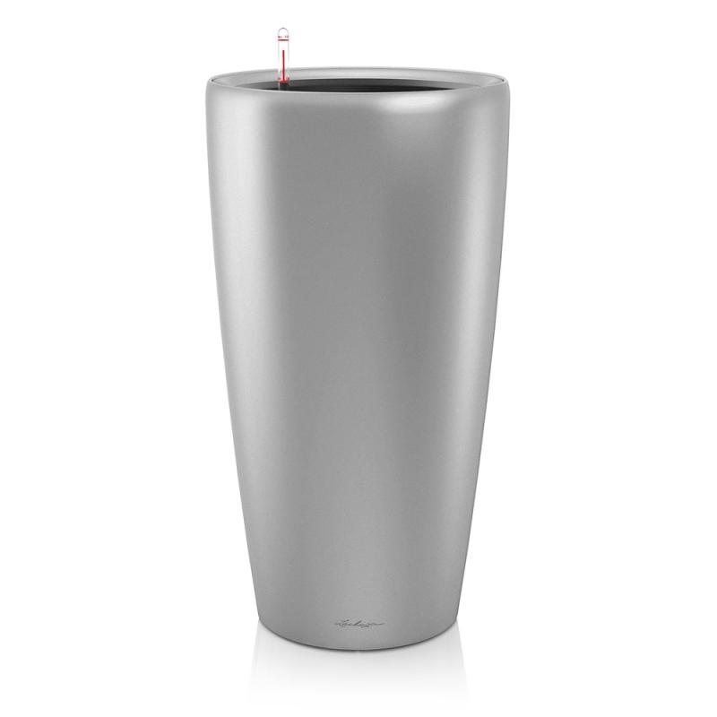 Lechuza Rondo 32 Självbevattningskruka Högblank Silver Metallic