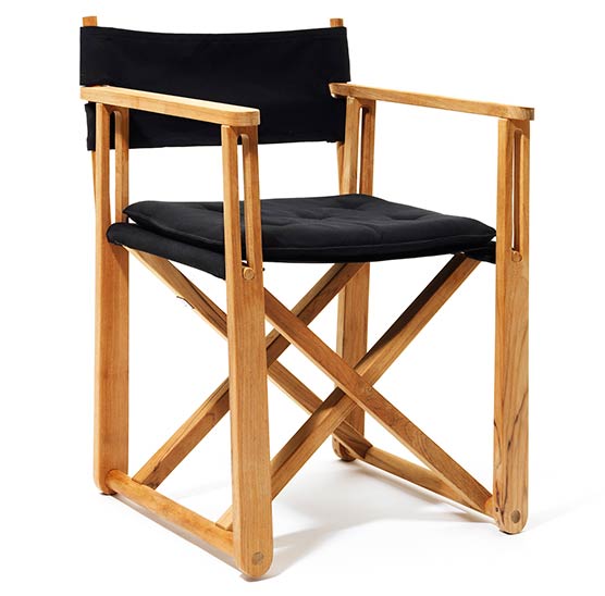 Skargaarden Kryss Lounge Chair, regissörstol i teak (Produkt: Marinblå Sunbrella