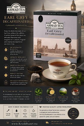 Ahmad Tea Earl Grey Decaffeinated (foil, 100 tepåsar)