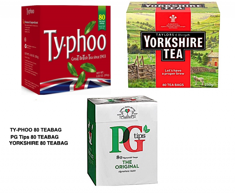 Ty-phoo and PG tips and Yorkshire 80 teabags​​​