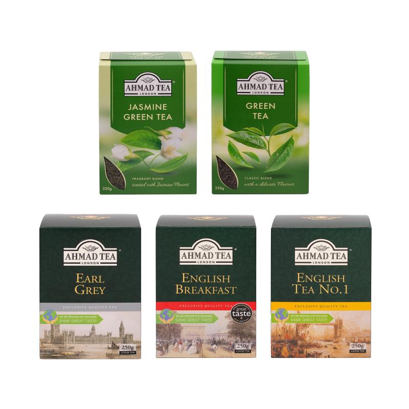AHMAD TEA Black & Green Tea Bundle - (lösvikt, 5x250g)