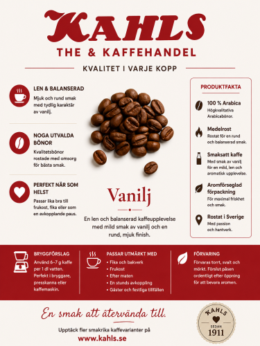 Vanilj - Smaksatt kaffe (hela bönor, 250g)