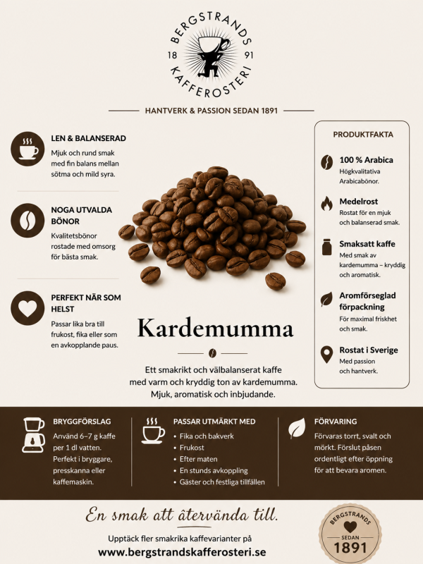 Kardemumma - Smaksatt kaffe (hela bönor, 250g)