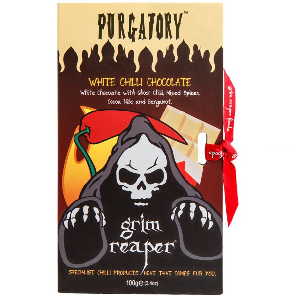 Purgatory™ Ghost Chilli White Chocolate Bar (28% Cocoa) with 100gr