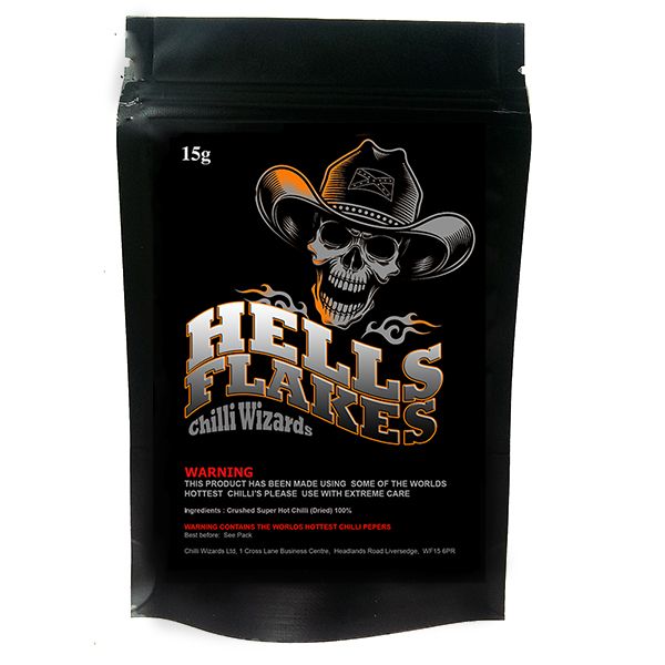 Hells Chilli Pulver 15g. Made using over 25 of the worlds hottest chilli's