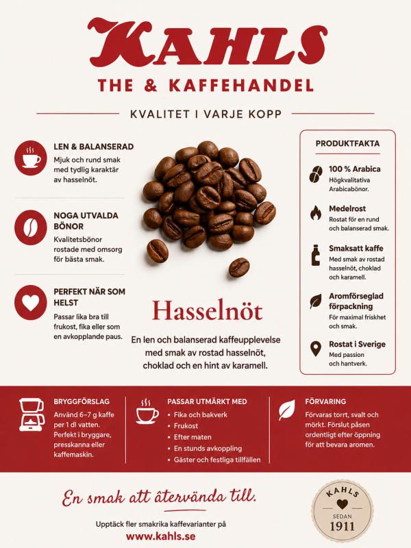 Hasselnöt - Smaksatt kaffe (hela bönor, 250g)