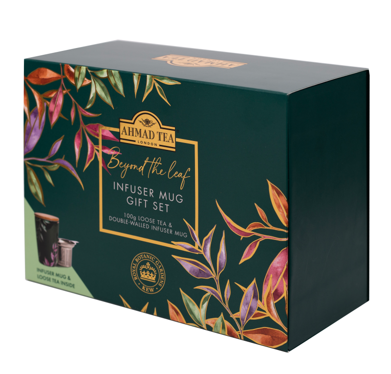 AHMAD TEA Kew Infuser Mug Set + Loose Breakfast Tea (lösvikt, 100g)
