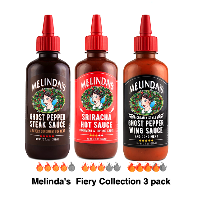 Melinda's 3-pack Condiment Sauces (Ghost Pepper, Sriracha, Steak Sauce )