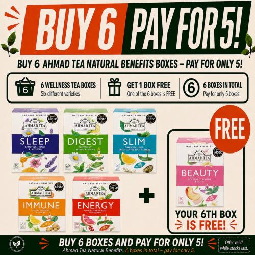 Ahmad Tea Natural Benefits Bundle (6x20 tepåsar)