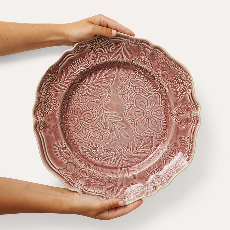 Large round dish, old rose