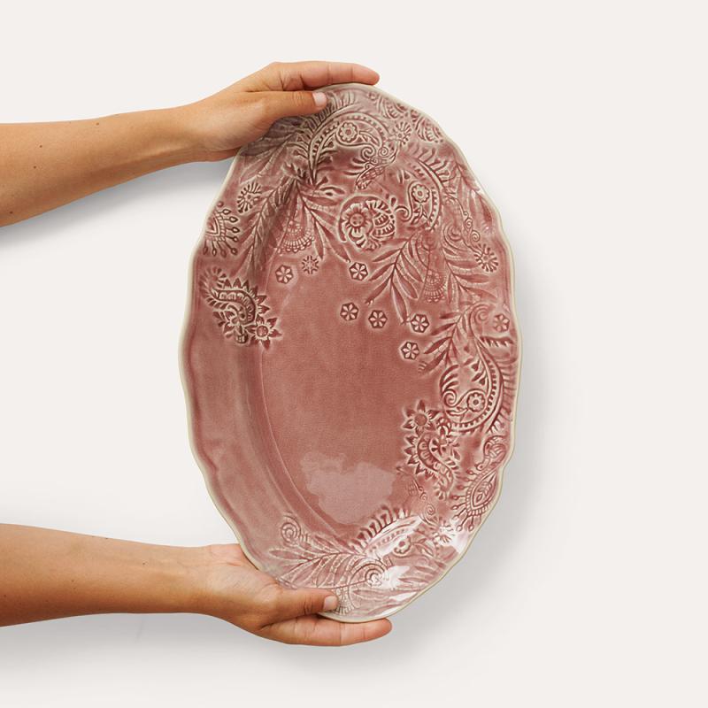 Small oval serving dish, old rose