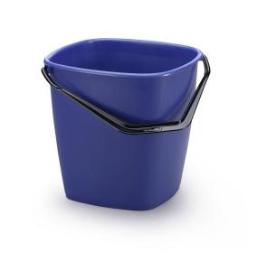 En kvadratformad blå hink på 14 liter med handtag i polypropylenplast med mått 28,5cmx28,5cmx28cm