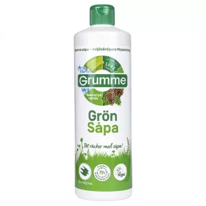 Grumme Grönsåpa är ett veganskt, naturligt och mycket effektivt allrengöringsmedel tillverkat av tallolja|Grumme grönsåpa har varit funnits i svenska hem i över 125 år , är biologiskt nedbrytbar samt miljömärkt med Bra Miljöval