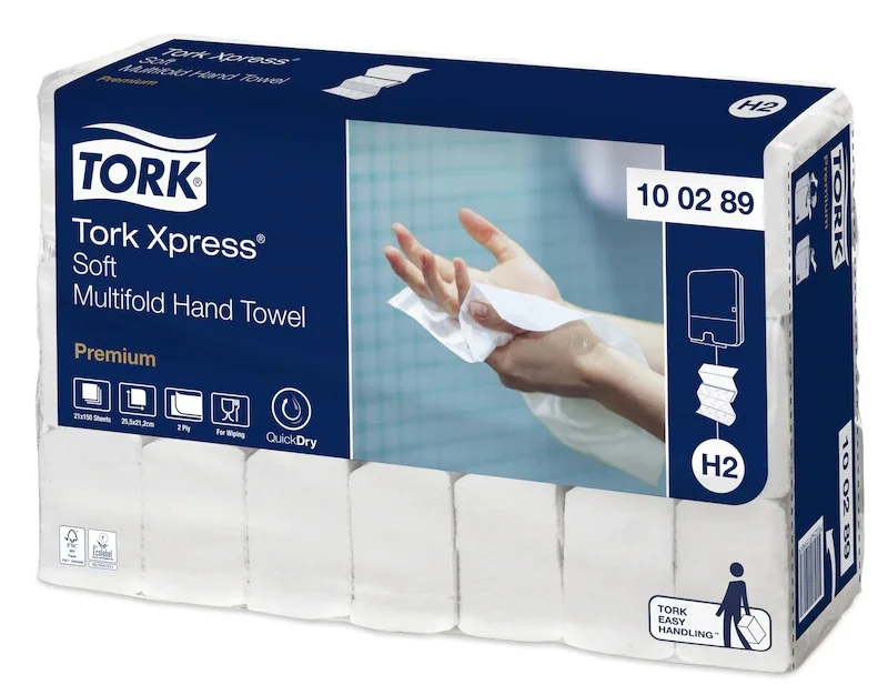 |63005|Tork Xpress är en mjuk pappershandduk från Hygienteknik med 2 lager passande dispenser och kommer i en bal med 21 buntar i varje och 18 ark i varje bunt|100289