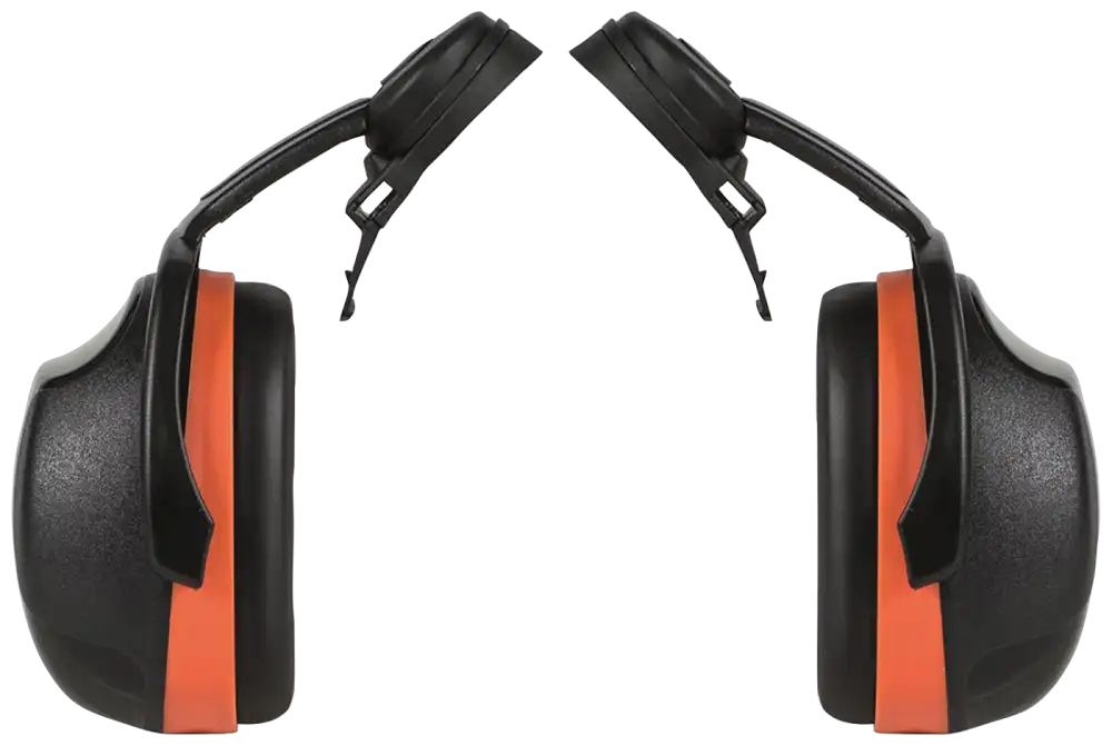 Orangea SC3 hörselkåpor utan adapter att fästa i hjälm från KASK för användning i mycket bullriga miljöer som ex vid flygplan