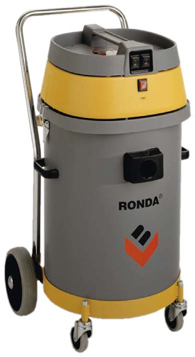 RONDA 550 våtdammsugare väl lämpad för att suga stora mängder vatten eller slam och partiklar >0,5 mm hålls kvar i filterpåsen| RONDA 550 våtdammsugare är utrustad med 2 sugmotorer, som kan kopplas på separat för att minska eventuell skumbildning