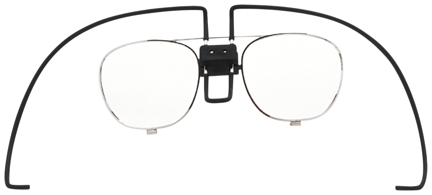 Linshållare SR 341 används för att kunna bära optiska glasögonlinser tillsammans med helmask SR 200 och monteras i linshållarna av optiker för att sedan moneras enkelt av bäraren i höjd och sidled utan verktyg|Glasögon i helmask|Glasögon i SR200