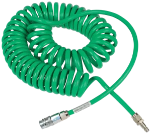 SR 360 Light Duty är en grön spiralslang på 8 m med säkerhetsk. för anslutning till Sundströms tryckluftsmatade andningsskydd