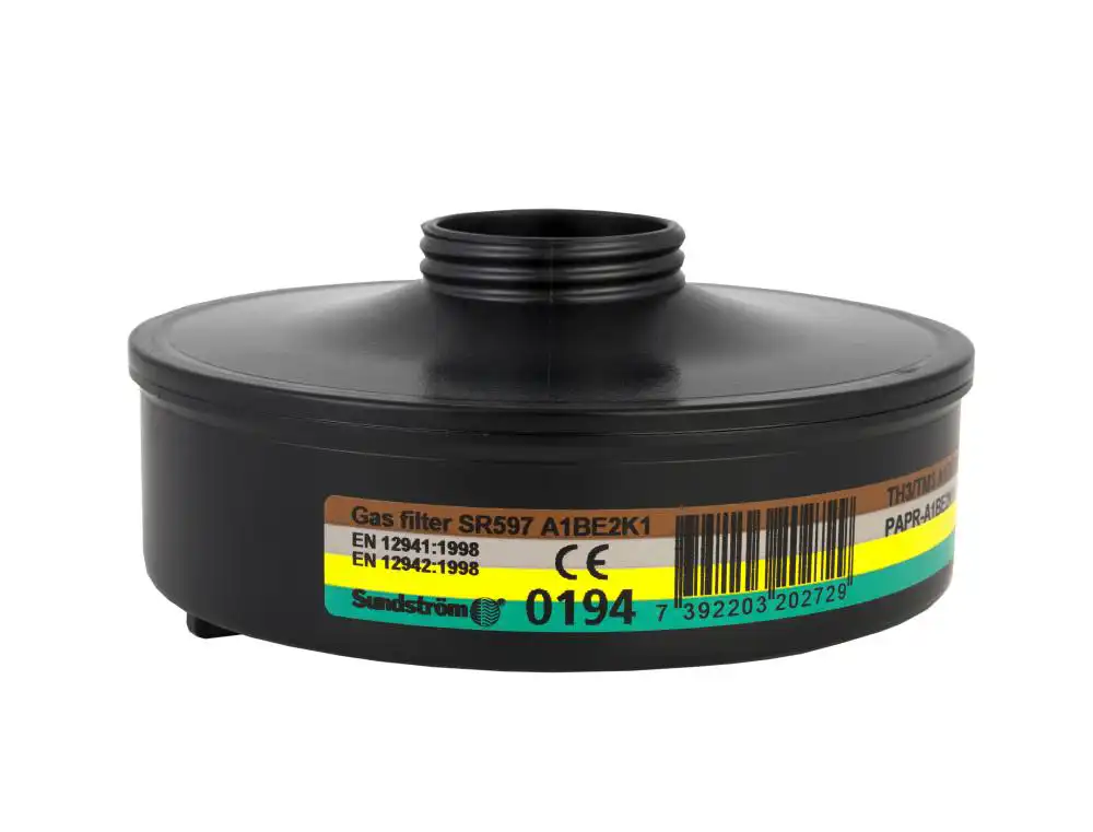 SR 597|Gasfilter från Sundström SR 597 till fläkt SR 500|A1|B2|E2|K|fyra olika skydd på gasfilter
