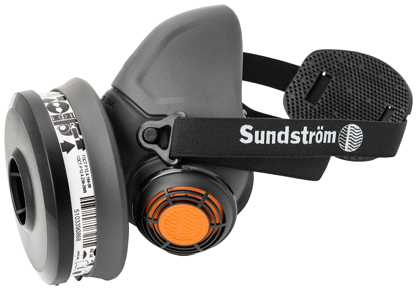 SR 900|Grå halvmask|Finns i storlekarna S H01-3012, M H01-3112, L H01-3212 med ett enkelt v-format huvudband från Sundström