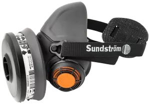 SR 900|Grå halvmask|Finns i storlekarna S H01-3012, M H01-3112, L H01-3212 med ett enkelt v-format huvudband från Sundström