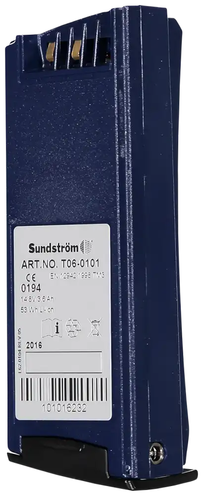 Ett blått Heavy Duty batteri från Sundström| T06-0101|3,5 AH|laddtid 2 tim