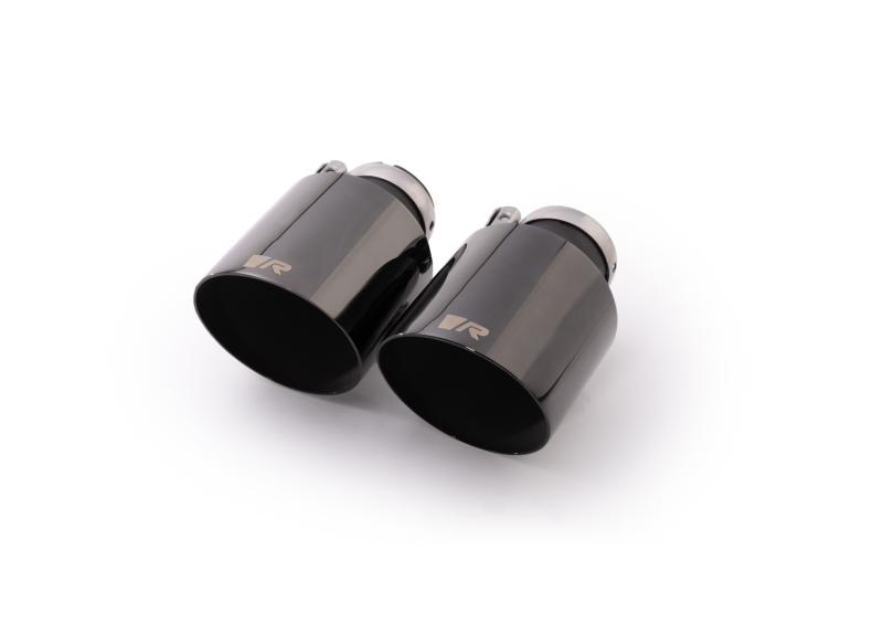 Stainless steel tail pipe set consisting of 2 tail pipes Dia: 115 mm angled, black chrome, with adjustable spherical clamp connection