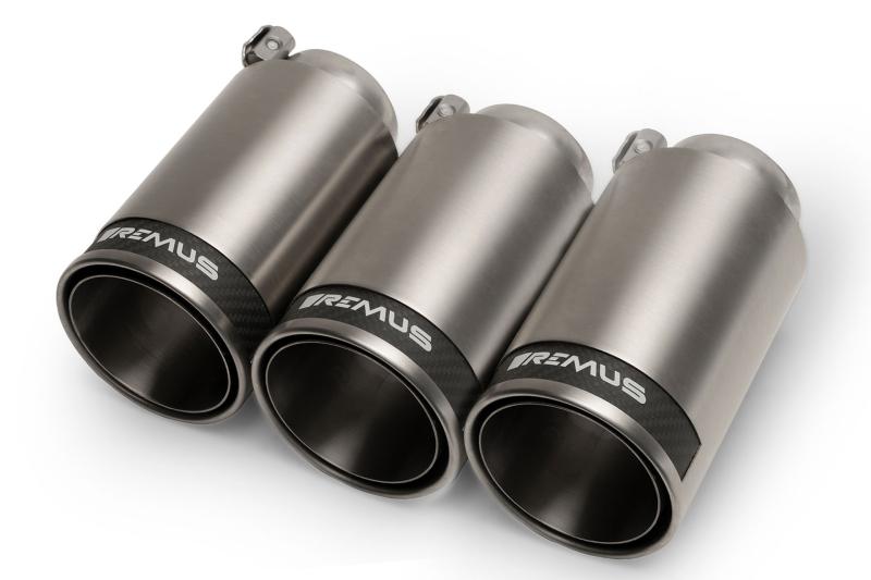 Stainless steel tail pipe set consisting of 3 tail pipes Dia: 98 mm Street Race, with adjustable spherical clamp connection