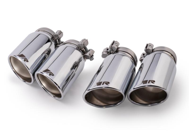 tail pipe set L/R consisting of 4 tail pipes Dia: 84 mm angled/angled, chromed, with adjustable spherical clamp connection