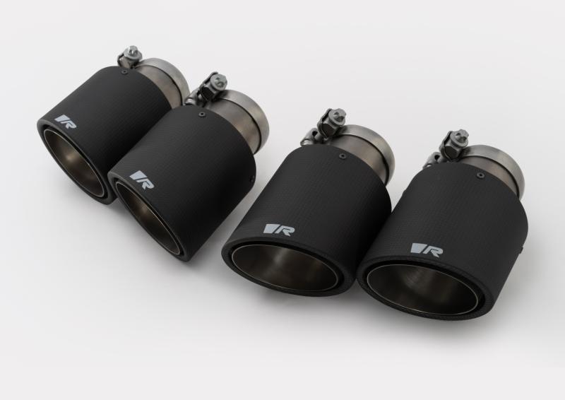 tail pipe set L/R consisting of 4 Carbon tail pipes Dia: 102 mm angled/angled, Titanium internals, with adjustable spherical clamp connection