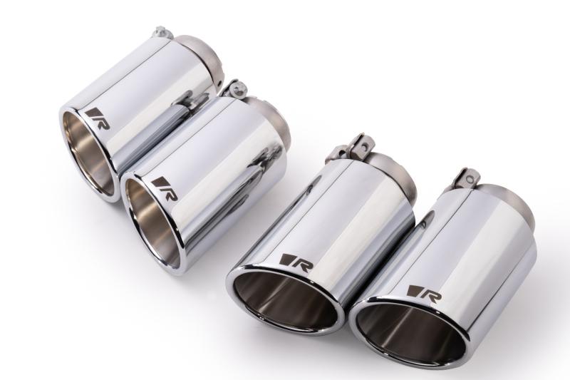 tail pipe set L/R consisting of 4 tail pipes Dia: 102 mm angled/angled, chromed, with adjustable spherical clamp connection