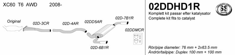 Avgassystem XC60 T6 AWD 08-       2*100