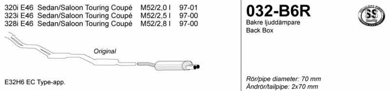Avgassystem BMW E46 6-cyl        2*70
