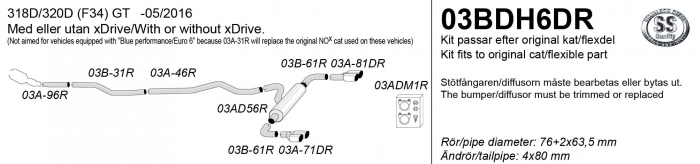 Avgassystem BMW 318D/320D (F34) GT -05/2016