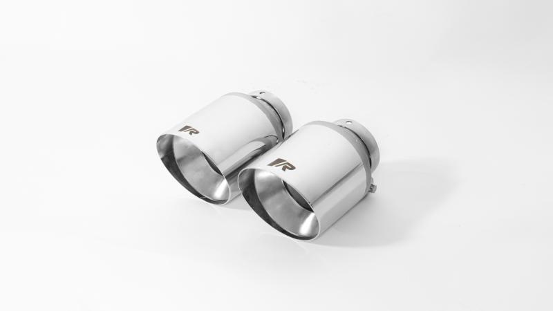 tail pipe set consisting of 2 tail pipes Dia: 102 mm angled (shorter length 145 mm), straight cut, chromed