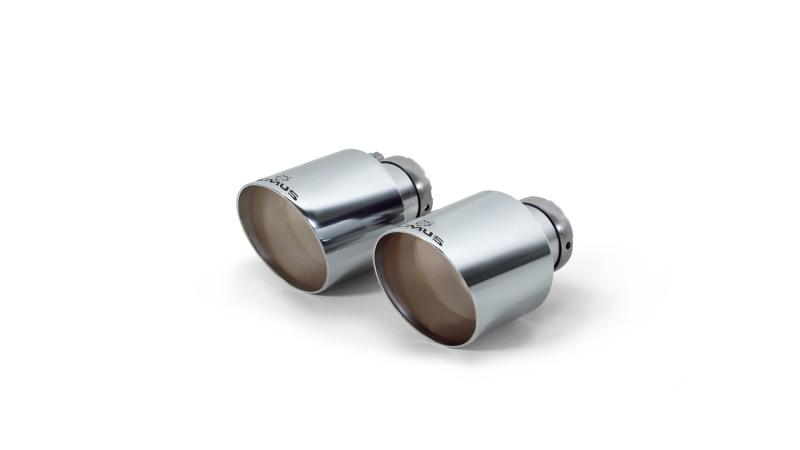 Stainless steel tail pipe set 4 tail pipes Dia: 115 mm angled (shorter length 145 mm), engraved, chromed, with adjustable spherical clamp connection