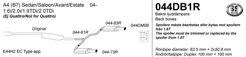 Avgassystem Audi A4 05-08       2*100