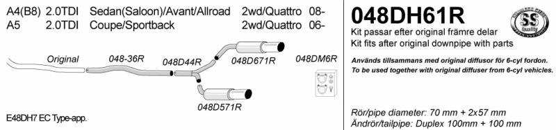 Avgassystem Audi A4/A5 2.0TDI   2*100