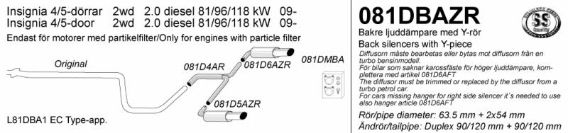 Avgassystem Insignia 2wd D Sed 90/120