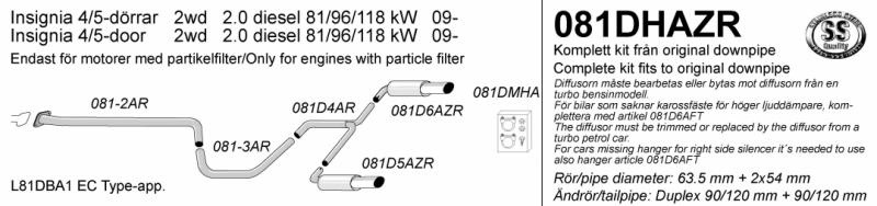 Avgassystem Insignia 2wd D Sed 90/120